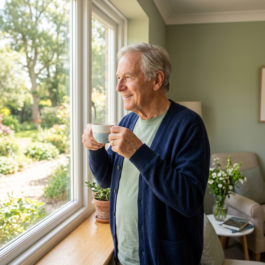 Homem idoso aliviado das dores